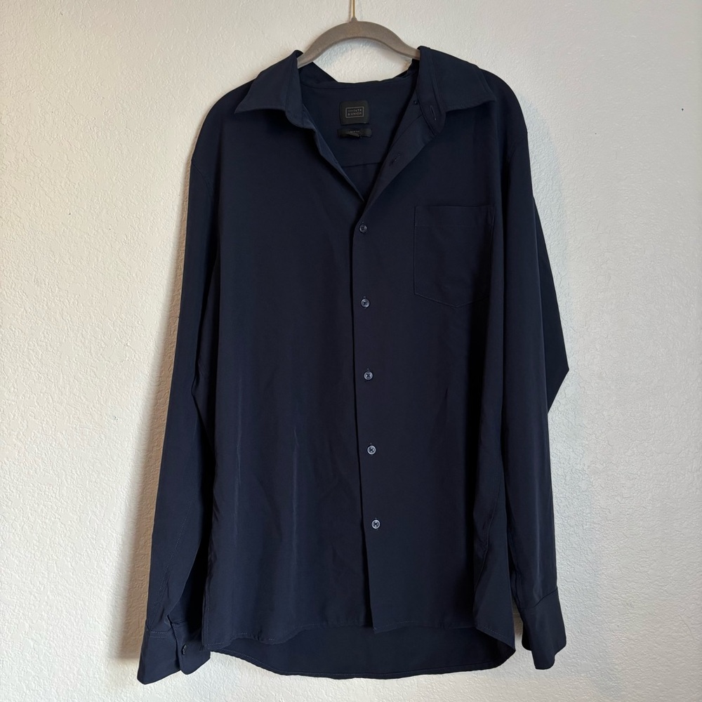 14th & Union Men's L Navy Blue Trim Fit Woven Button-Up Shirt Long Sleeve